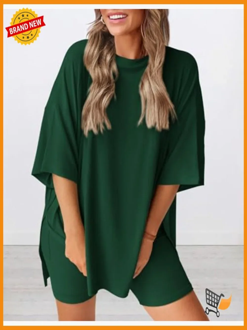 Women 2 Piece Lounge Set Oversized Shirt Biker Shorts Matching Outfit
